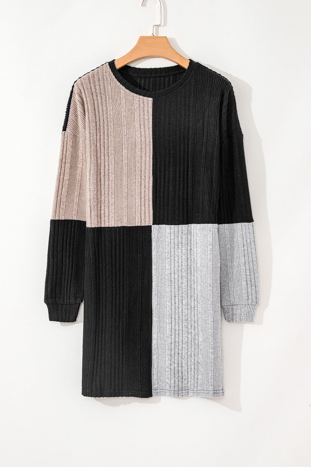 Color Block Drop Shoulder Long Sleeve Mini Dress - Charming Charlie