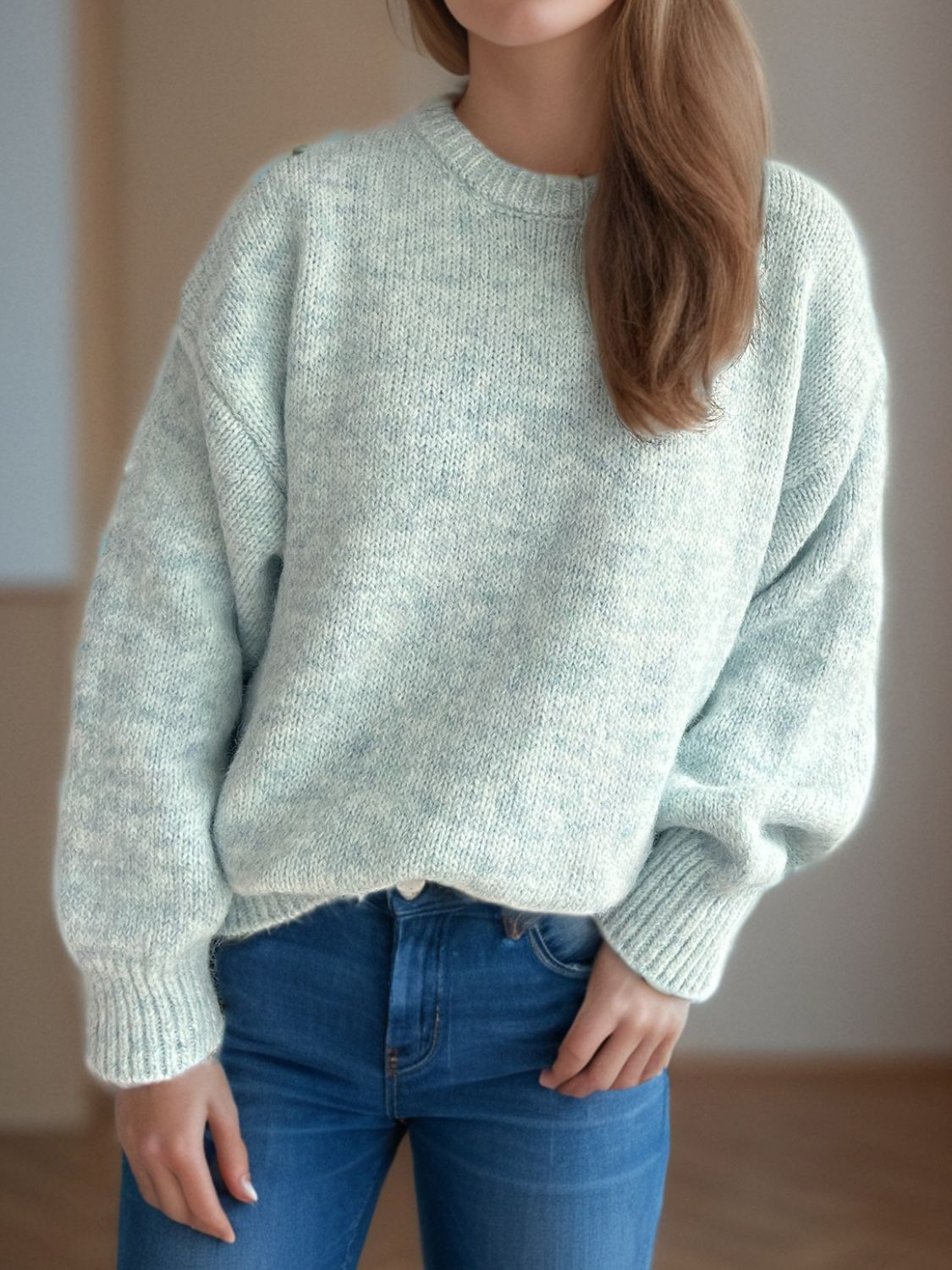 Round Neck Long Sleeve Sweater - Charming Charlie