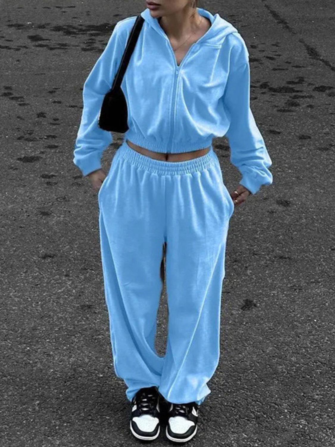 Zip Up Hoodie and Pocketed Pants Set - Charming Charlie