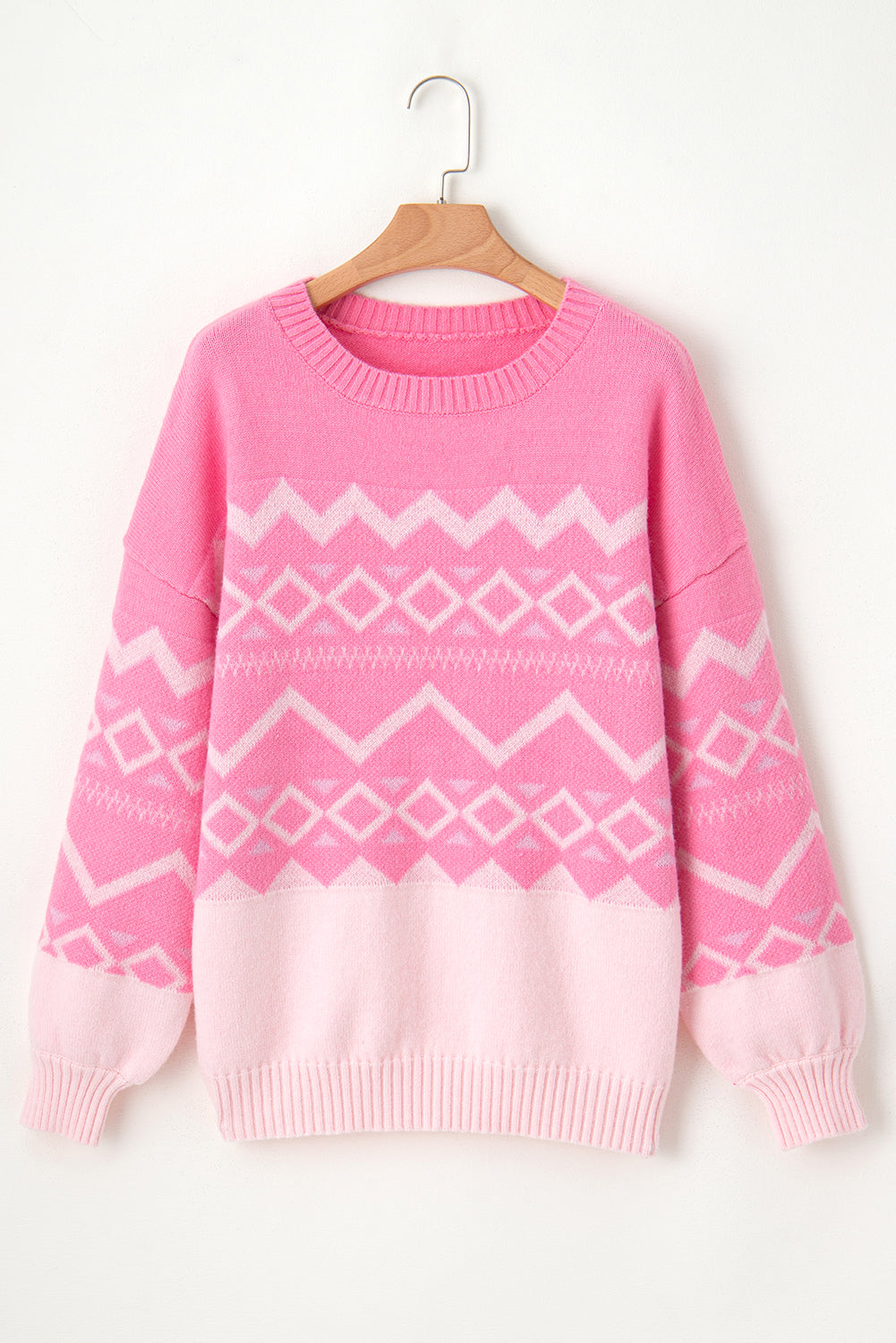 Geometric Drop Shoulder Long Sleeve Sweater - Charming Charlie