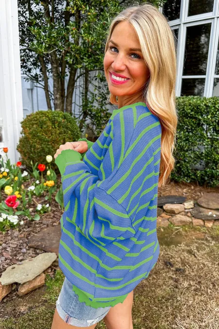 Striped Round Neck Long Sleeve Sweater - Charming Charlie