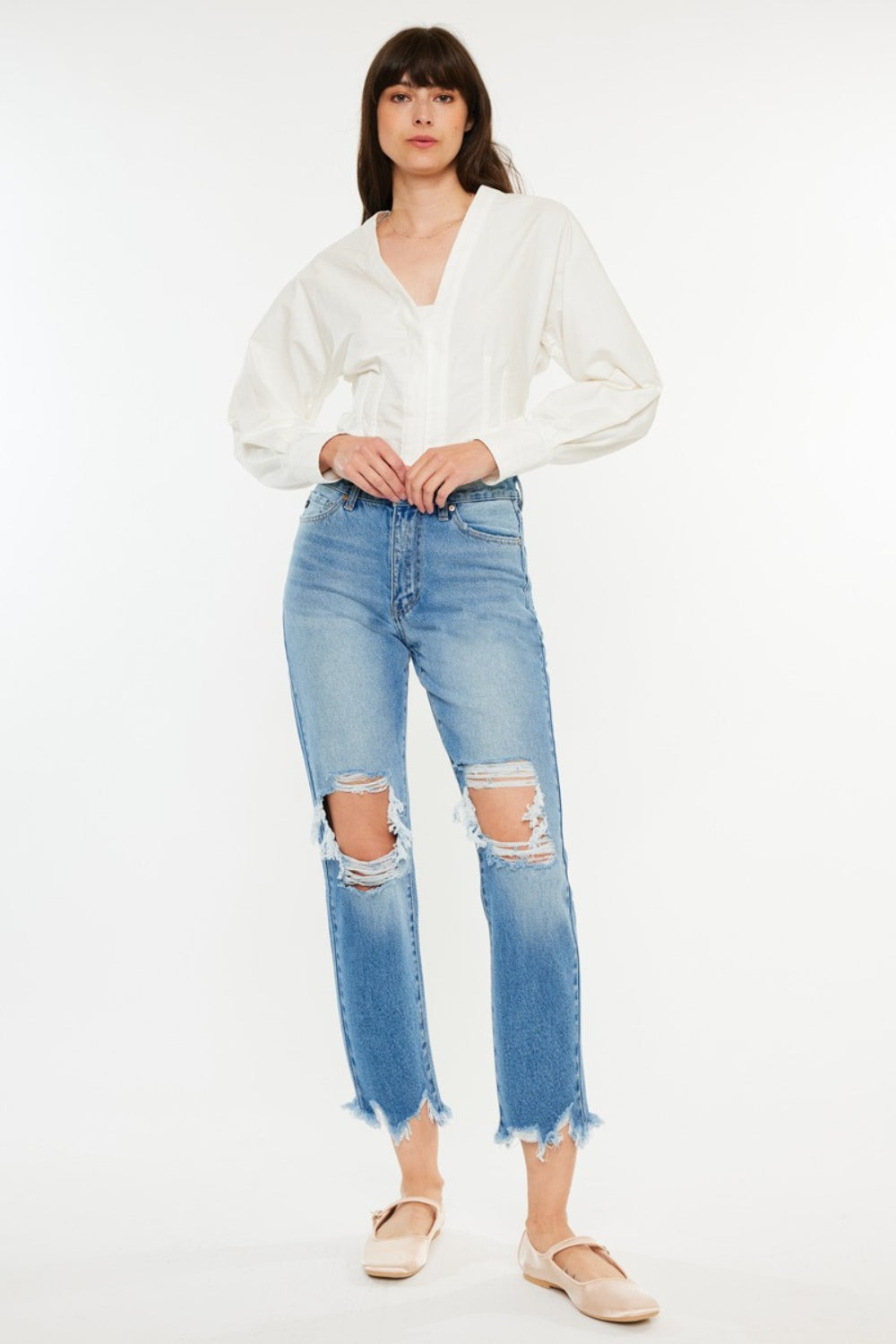 Kancan Distressed Frayed Hem Cropped Jeans - Charming Charlie