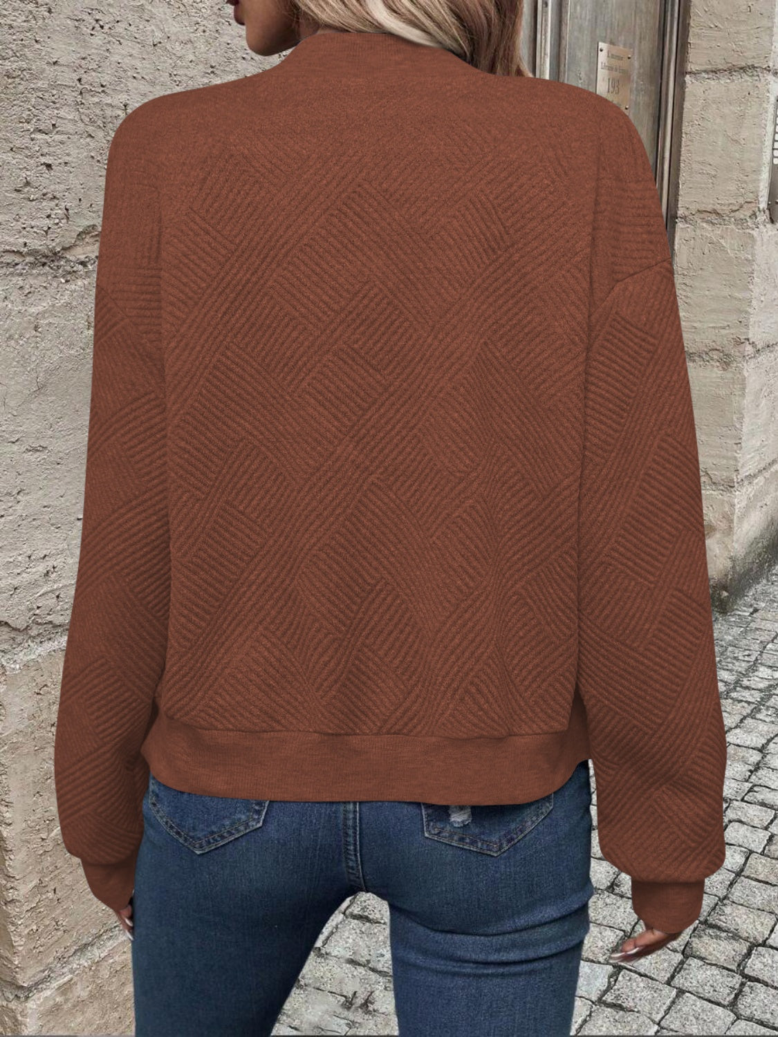 Textured Zip Up Long Sleeve Jacket - Charming Charlie