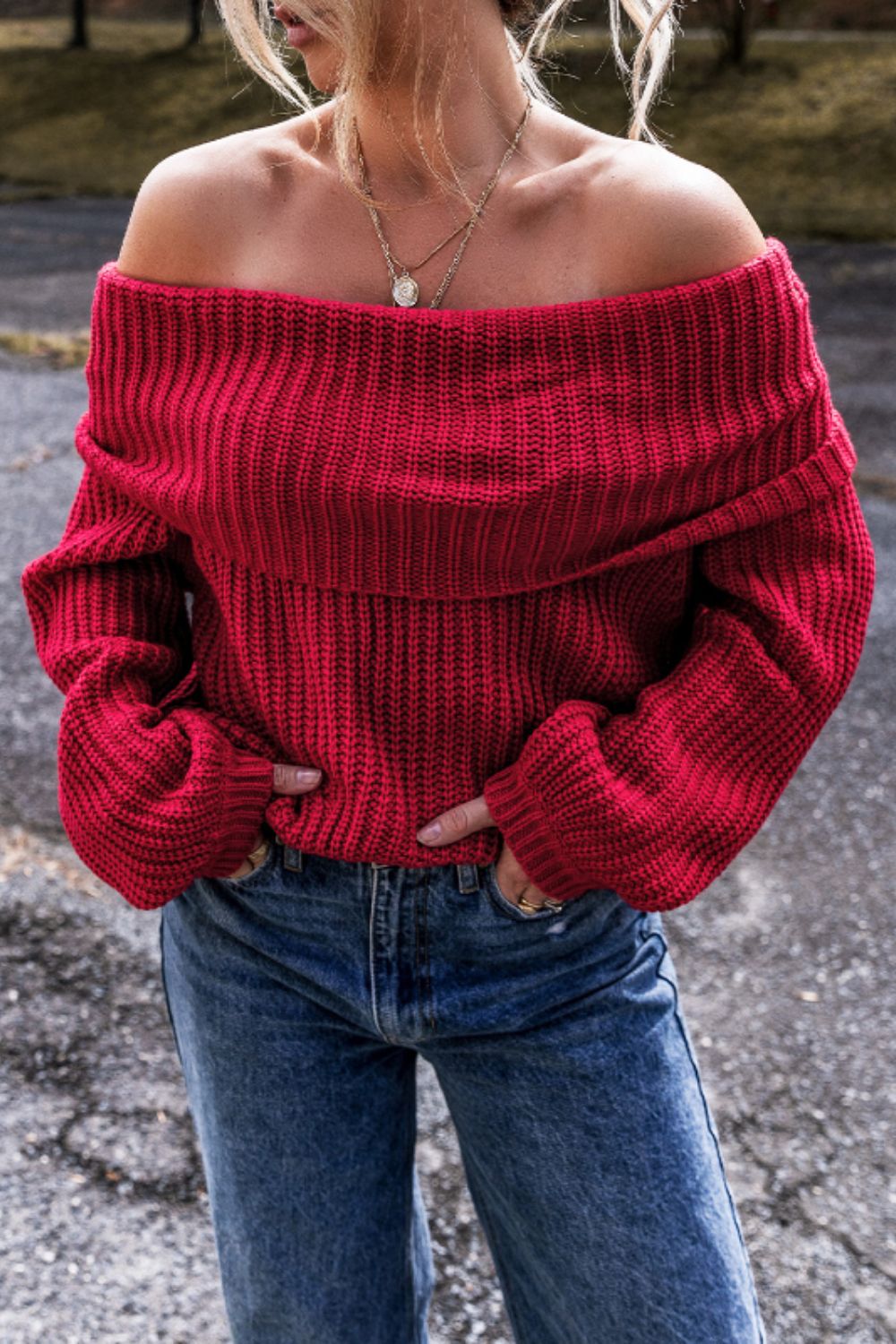 Off-Shoulder Long Sleeve Sweater - Charming Charlie