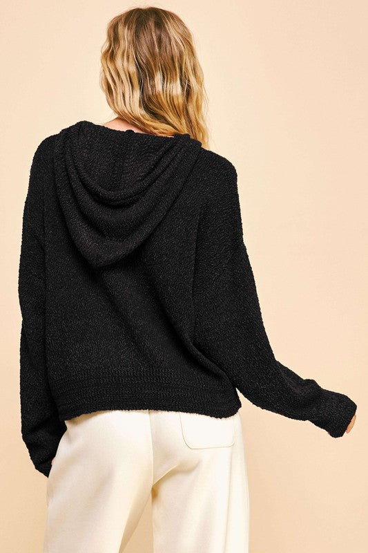 Davi & Dani Drop Shoulder Long Sleeve Hooded Sweater - Charming Charlie