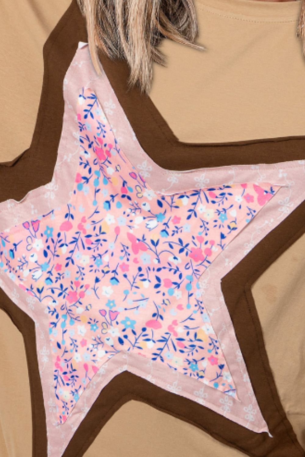 Star Applique Patch Round Neck T-Shirt - Charming Charlie