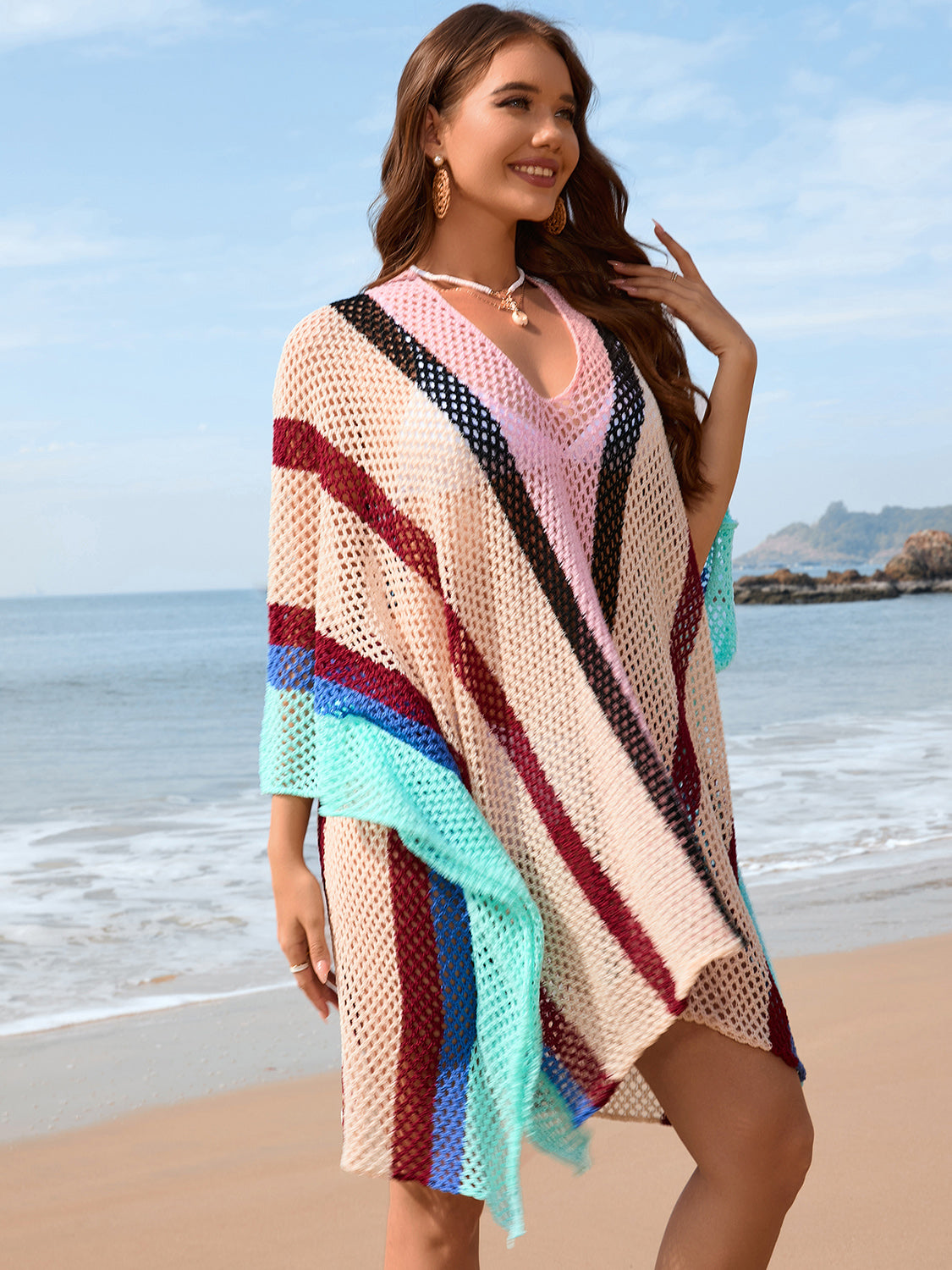 Openwork Color Block Plunge Cover-Up - Charming Charlie