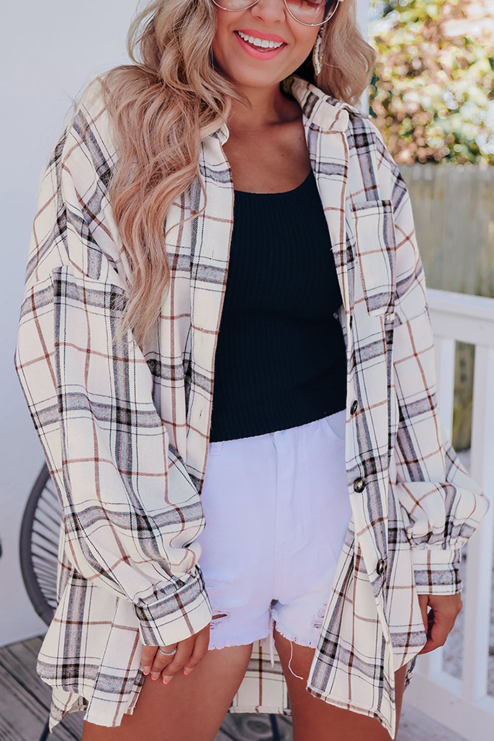 Plaid Button Up Long Sleeve Shacket - Charming Charlie