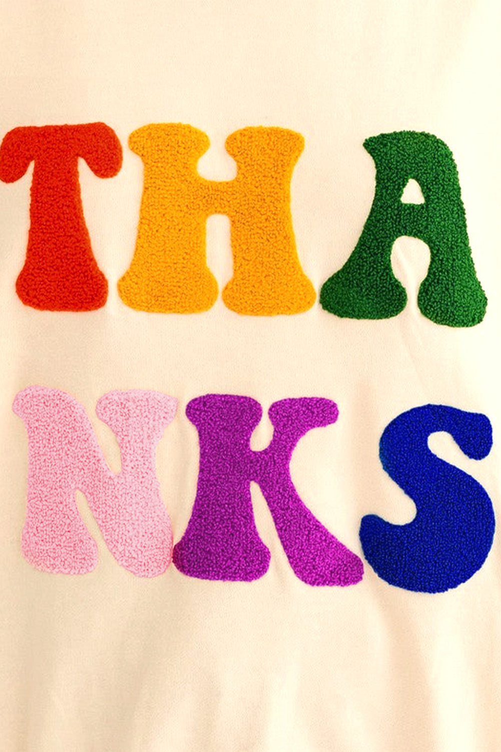 THANKS Round Neck Long Sleeve Sweatshirt - Charming Charlie