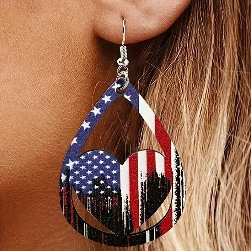 US Flag Pattern Wooden Earrings - Charming Charlie