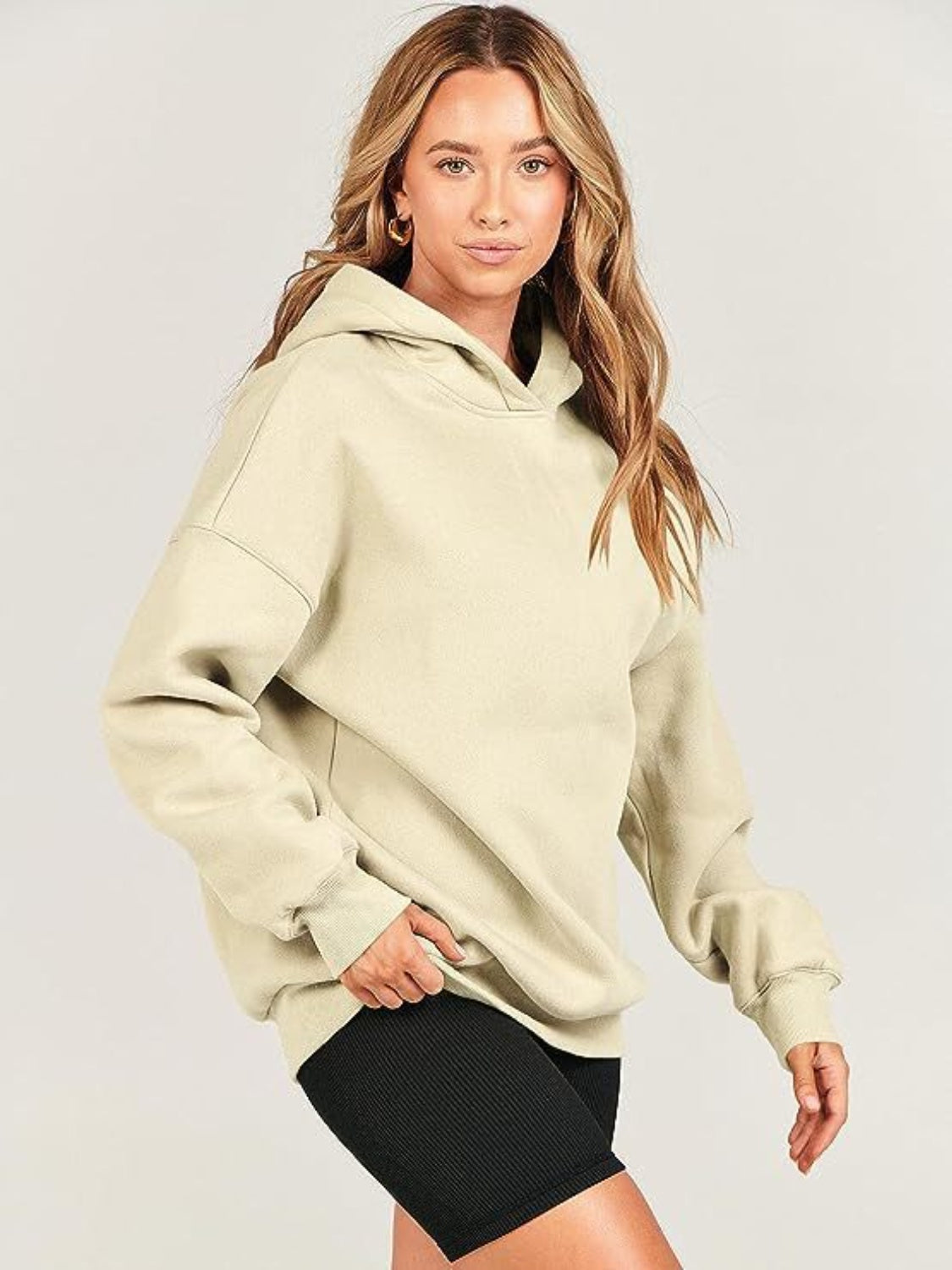 Dropped Shoulder Long Sleeve Hoodie - Charming Charlie