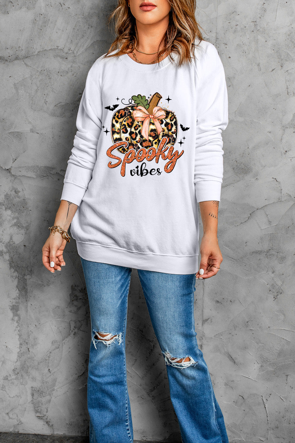 Graphic Round Neck Long Sleeve Sweatshirt - Charming Charlie
