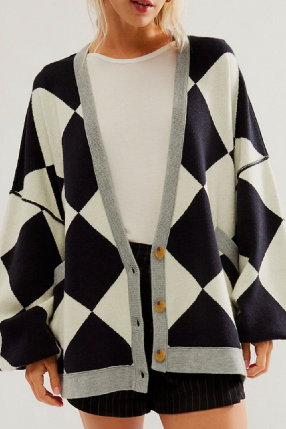Color Block Button Down Long Sleeve Cardigan - Charming Charlie