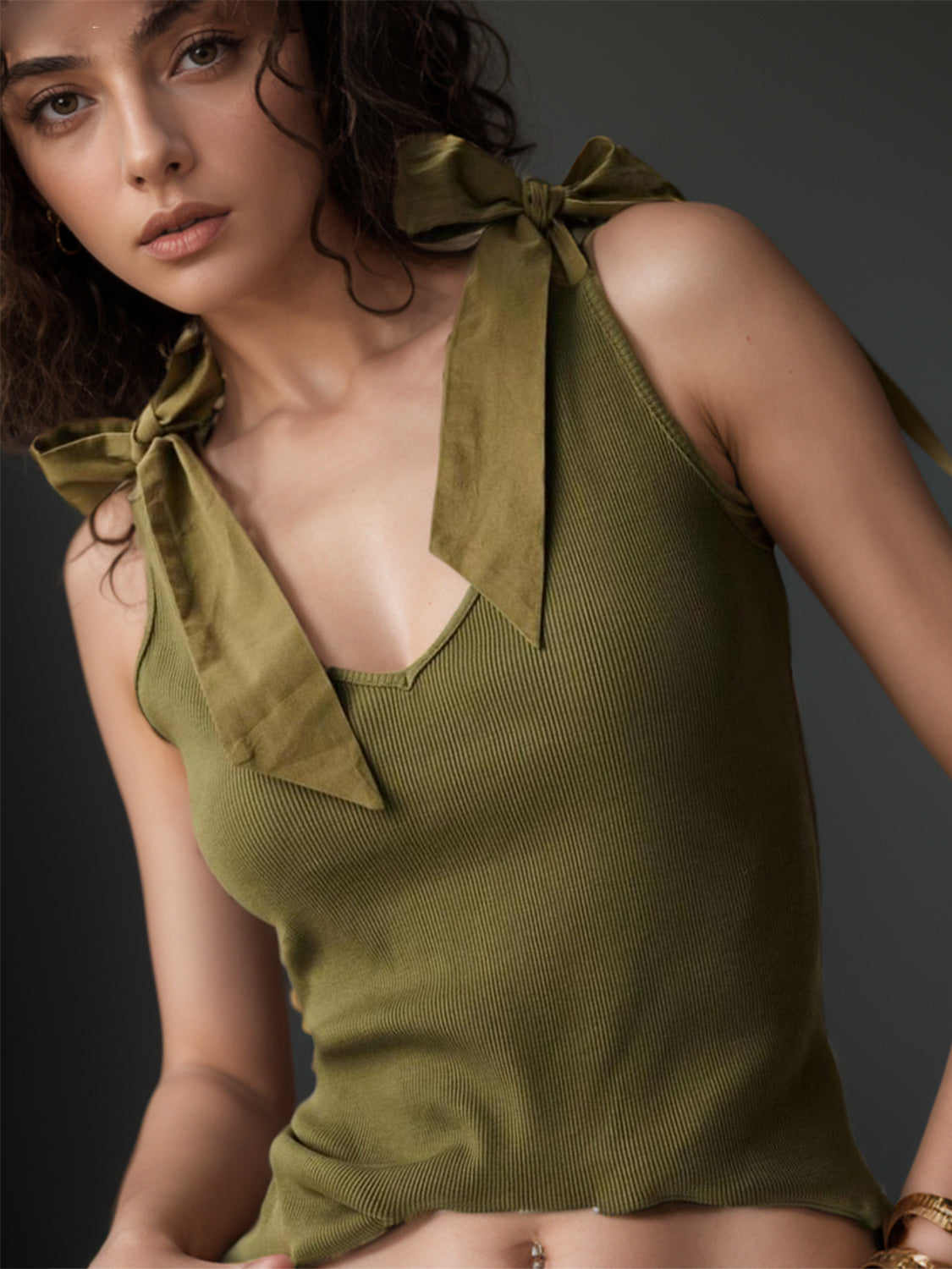 V-Neck Tie Shoulder Tank - Charming Charlie