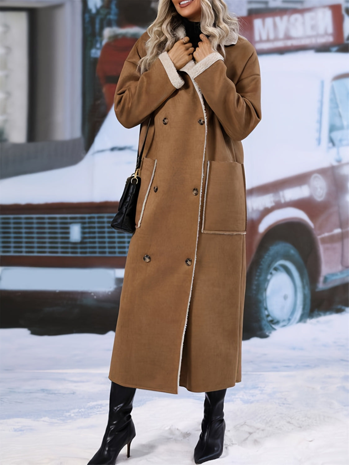Plus Size Drop Shoulder Sherpa Longline Coat - Charming Charlie