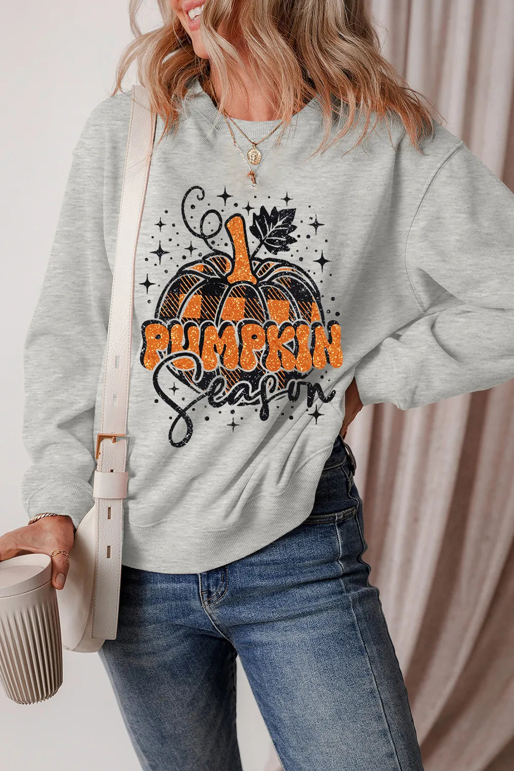 Graphic Round Neck Long Sleeve Sweatshirt - Charming Charlie