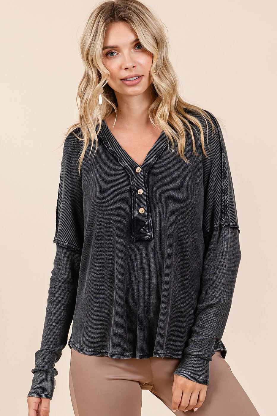 Mittoshop Washed V-Neck Long Sleeve Blouse - Charming Charlie