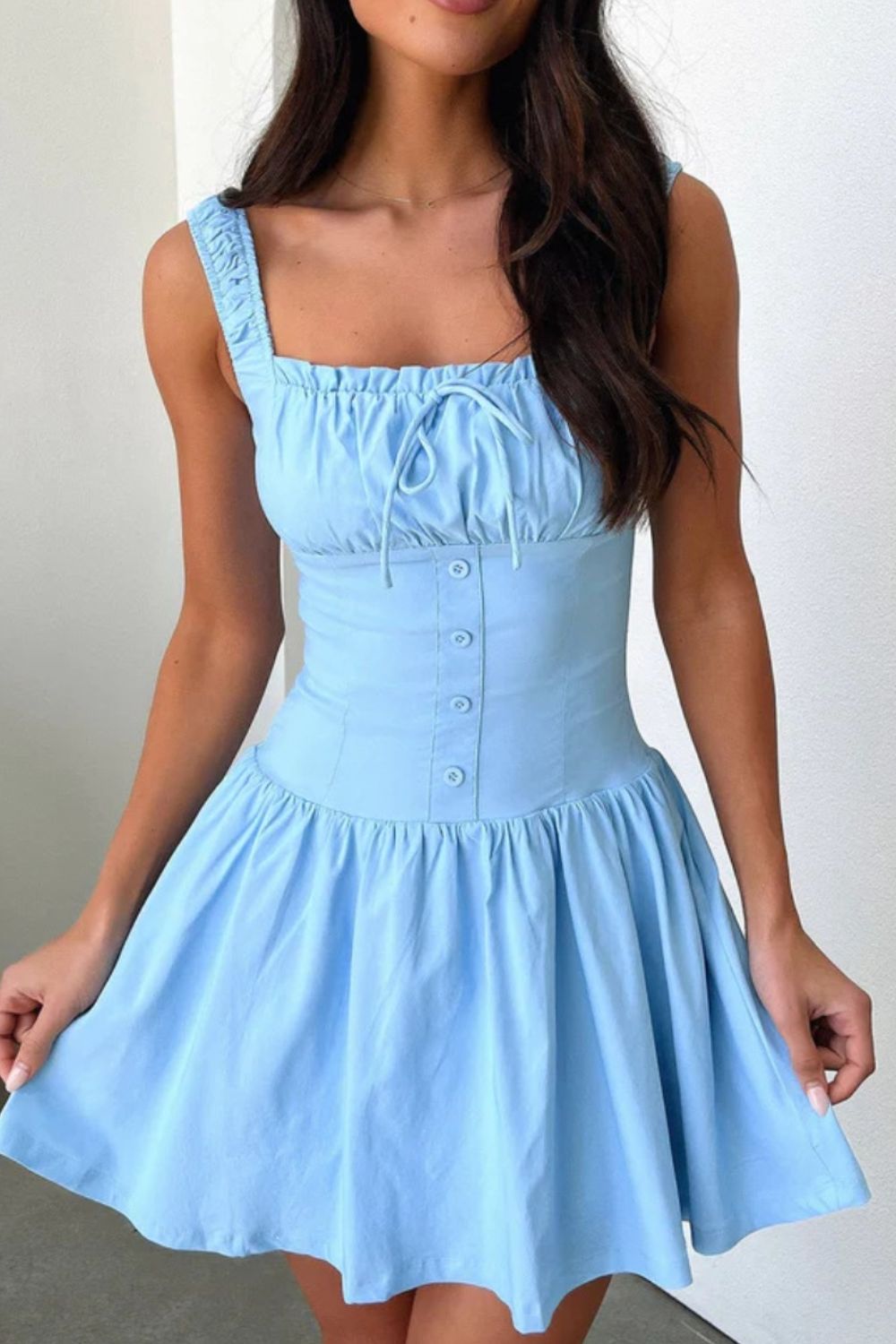 Decorative Button Square Neck Cami Dress - Charming Charlie