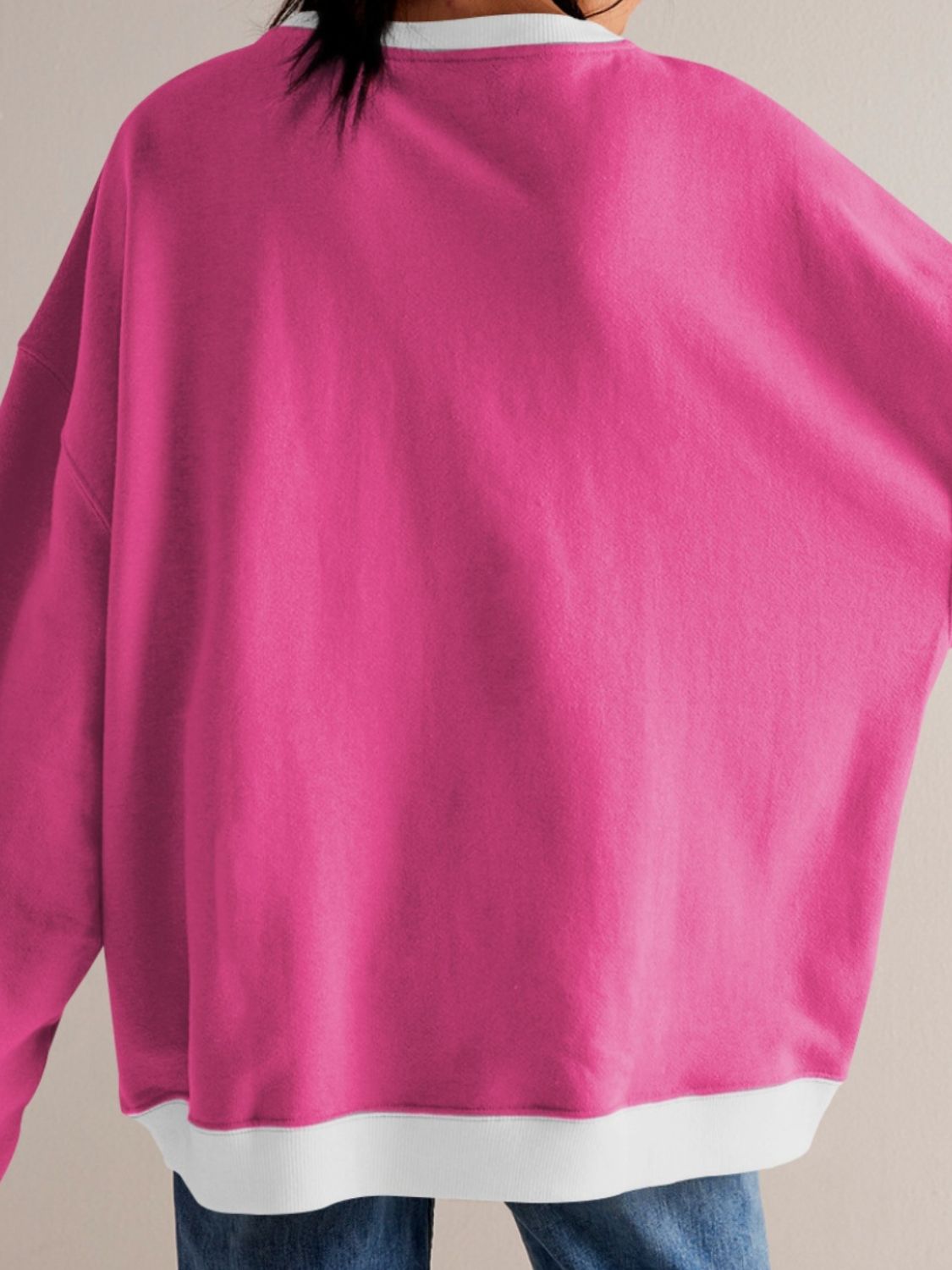 Contrast Dropped Shoulder Long Sleeve Sweatshirt - Charming Charlie