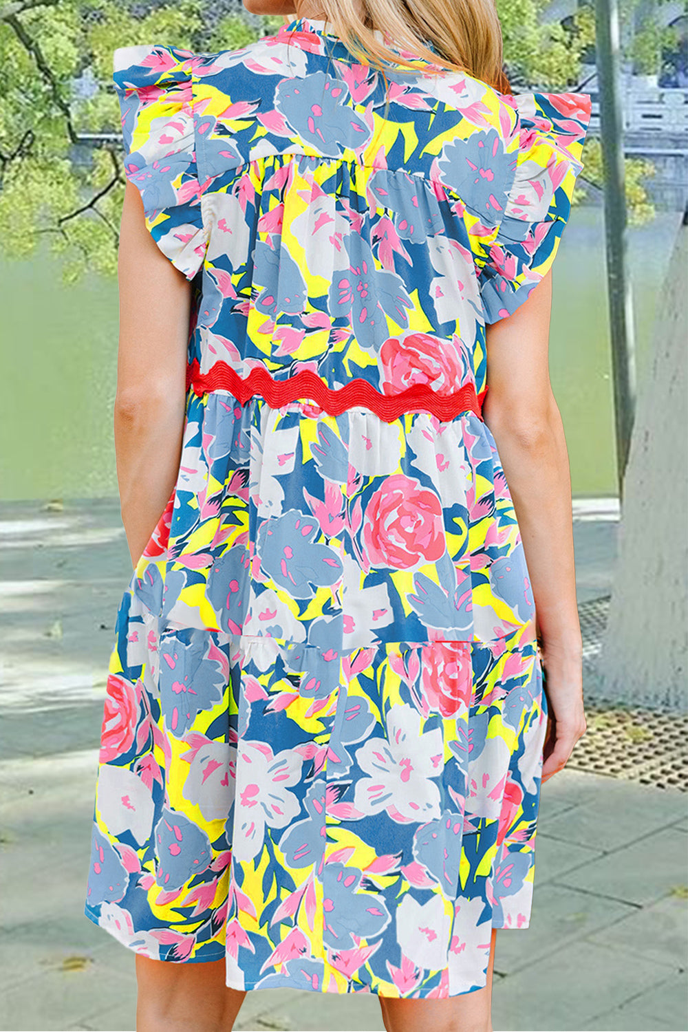 Ruffled Printed Cap Sleeve Mini Dress - Charming Charlie