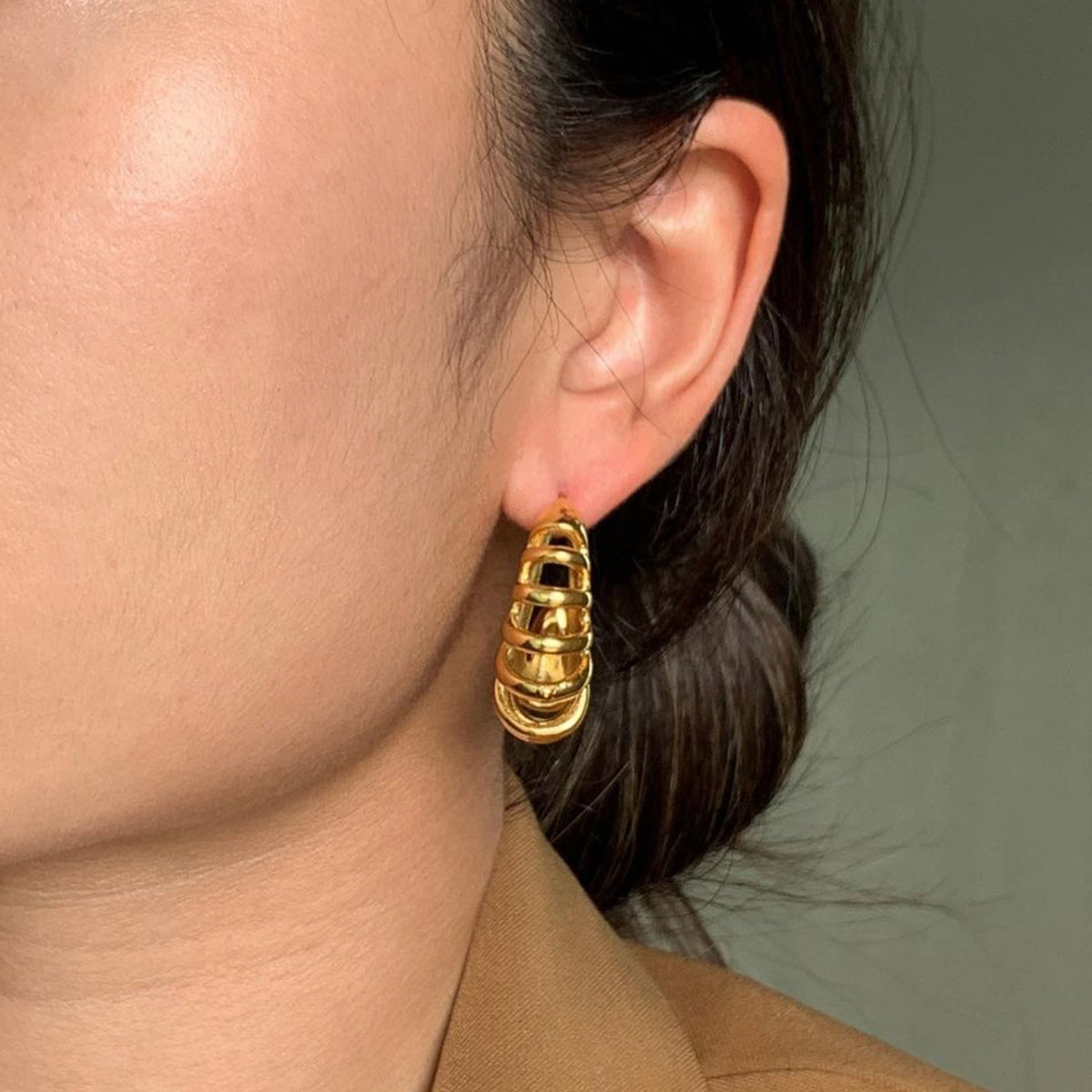 Stainless Steel Cutout C-Hoop Earrings - Charming Charlie