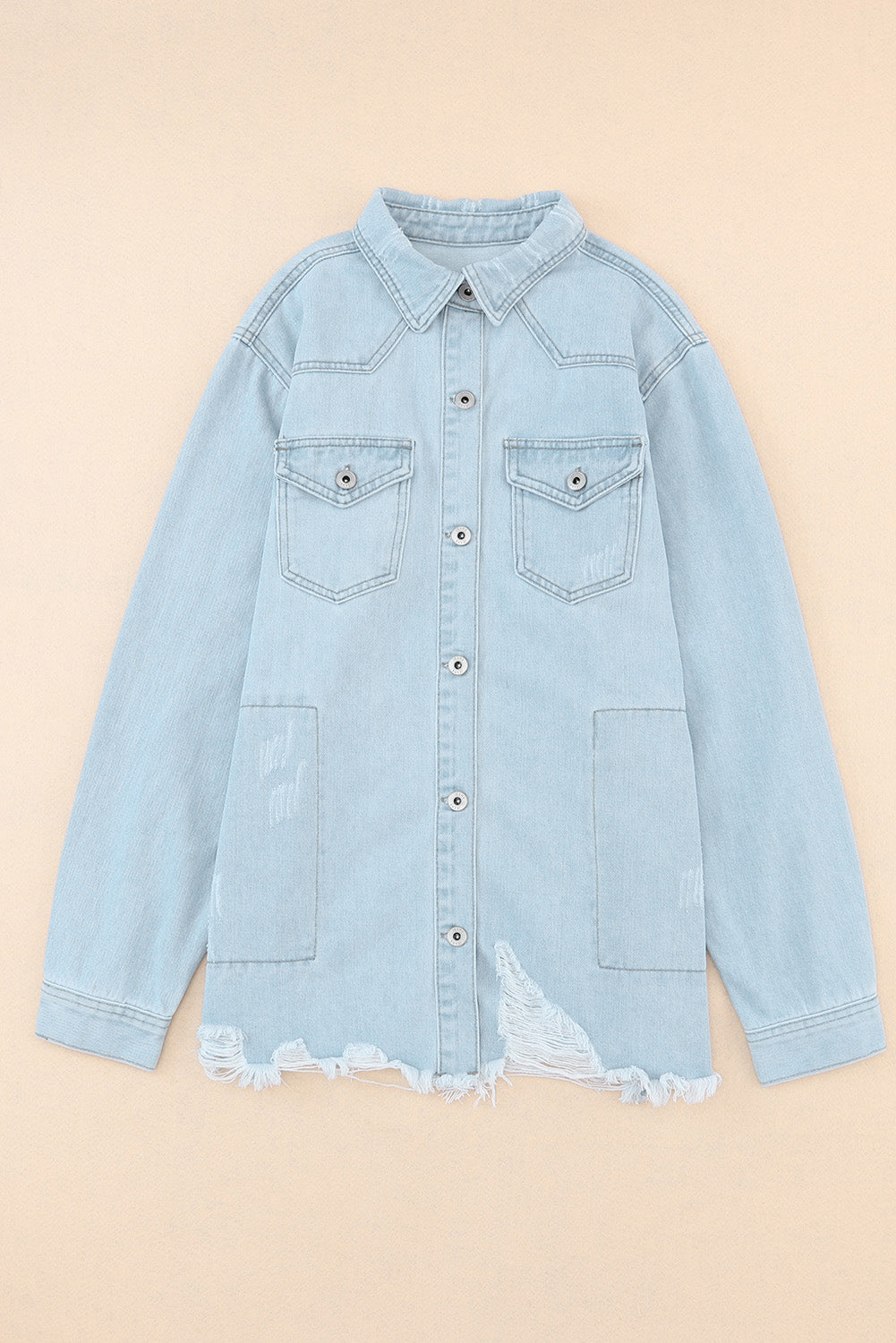 Flap Pocket Raw Hem Denim Jacket - Charming Charlie