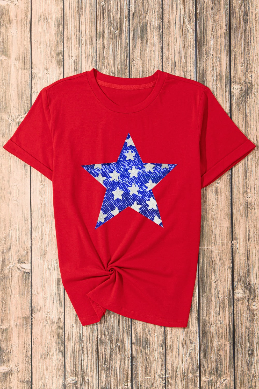 Sequin Star Round Neck Short Sleeve T-Shirt - Charming Charlie