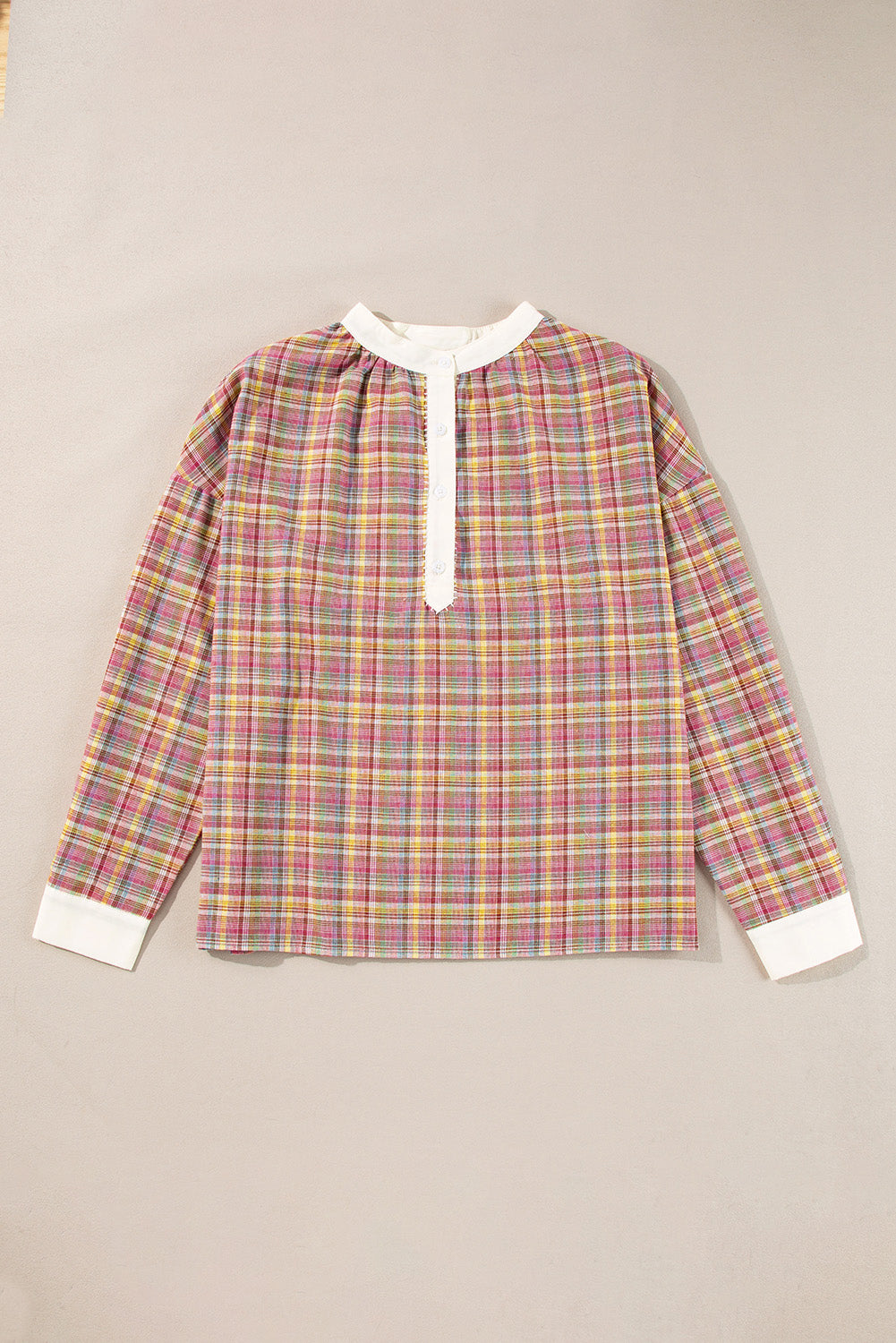 Mulit-Color Plaid Round Neck Long Sleeve Blouse - Charming Charlie