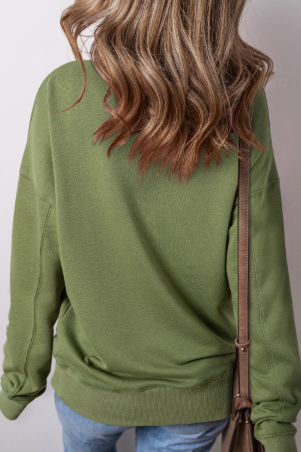 Solid Color Round Neck Long Sleeve Sweatshirt - Charming Charlie