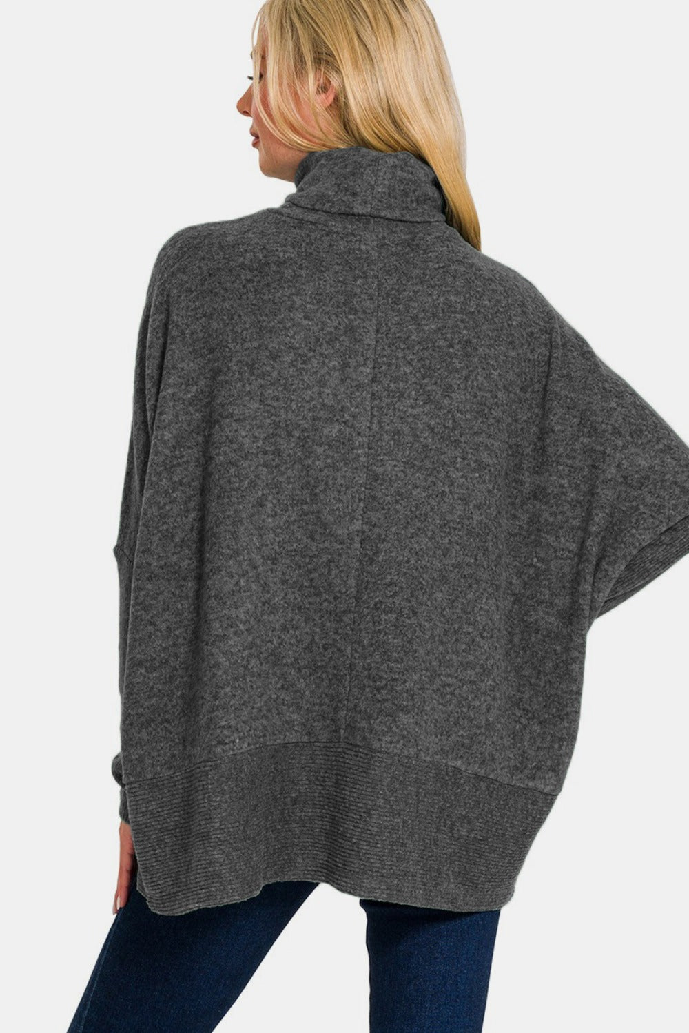 Zenana Full Size Brushed Melange Hacci Turtleneck Sweater - Charming Charlie