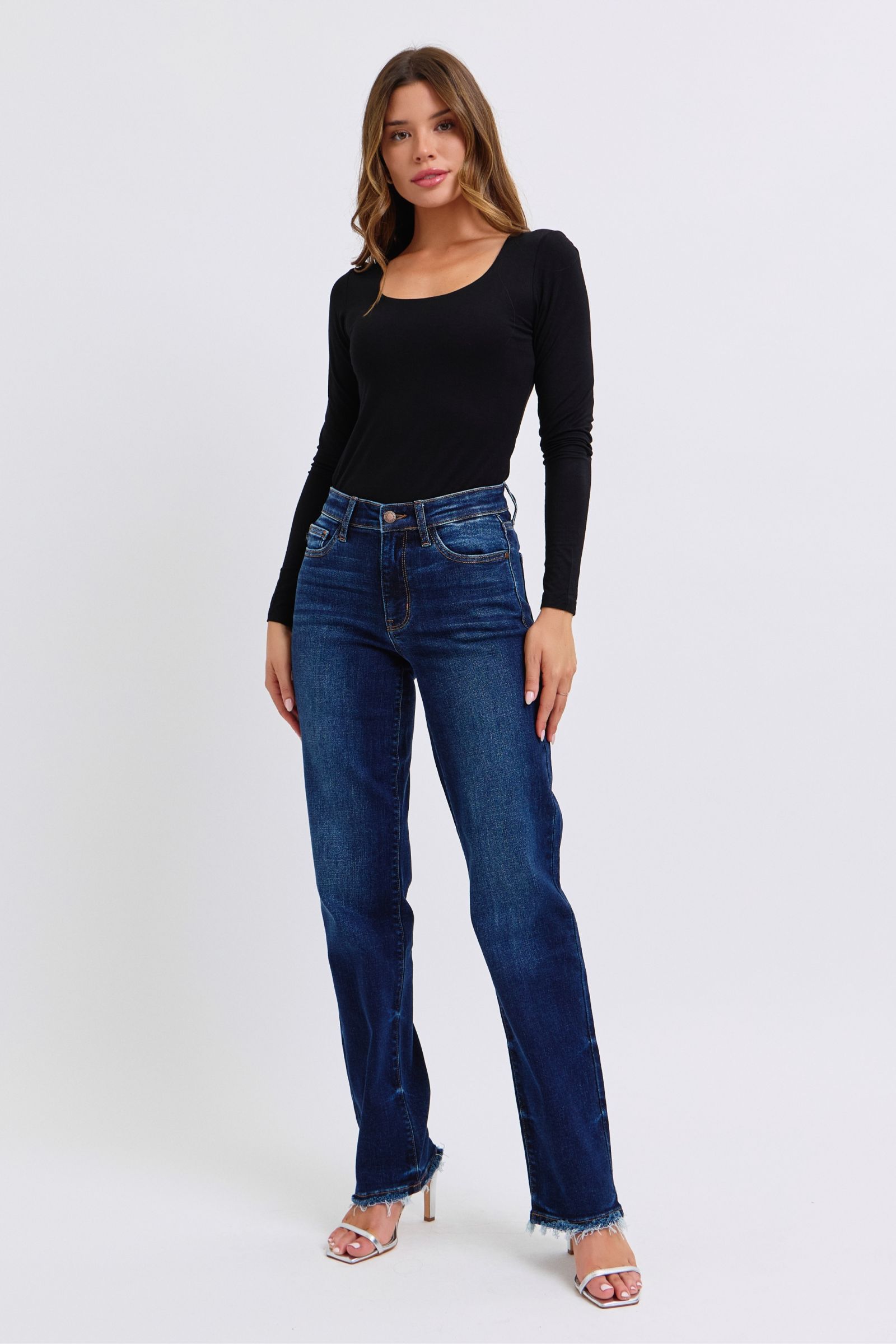 Judy Blue Full Size Raw Hem Straight Leg Jeans - Charming Charlie