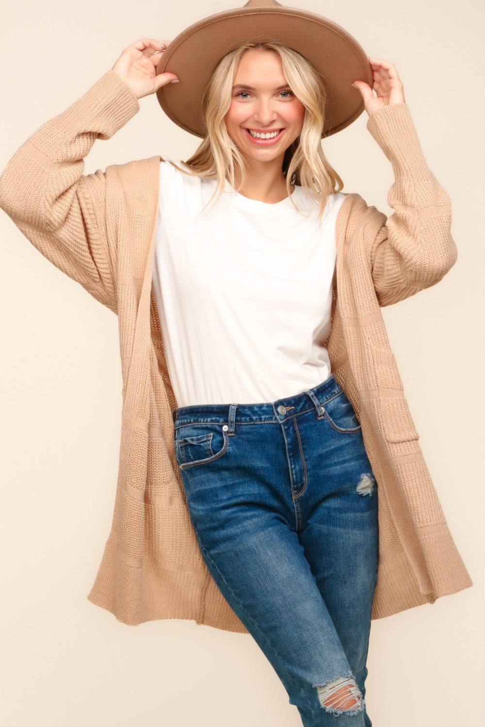 Haptics Stripe Textured Open Front Cardigan with Pockets - Charming Charlie