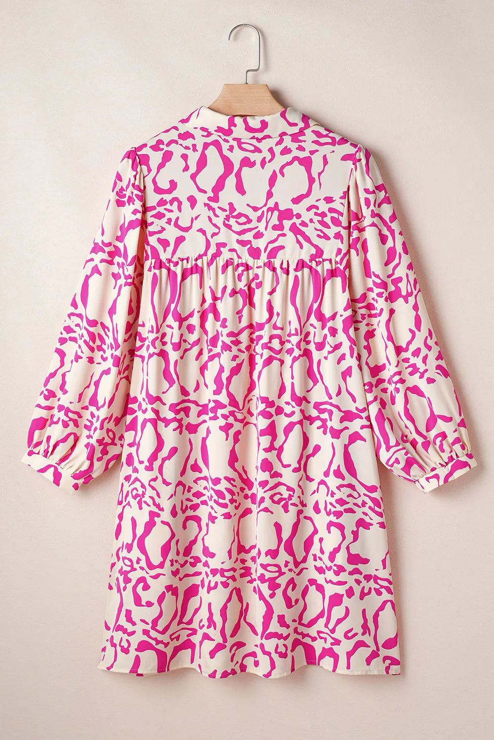 Printed Johnny Collar Long Sleeve Mini Dress - Charming Charlie