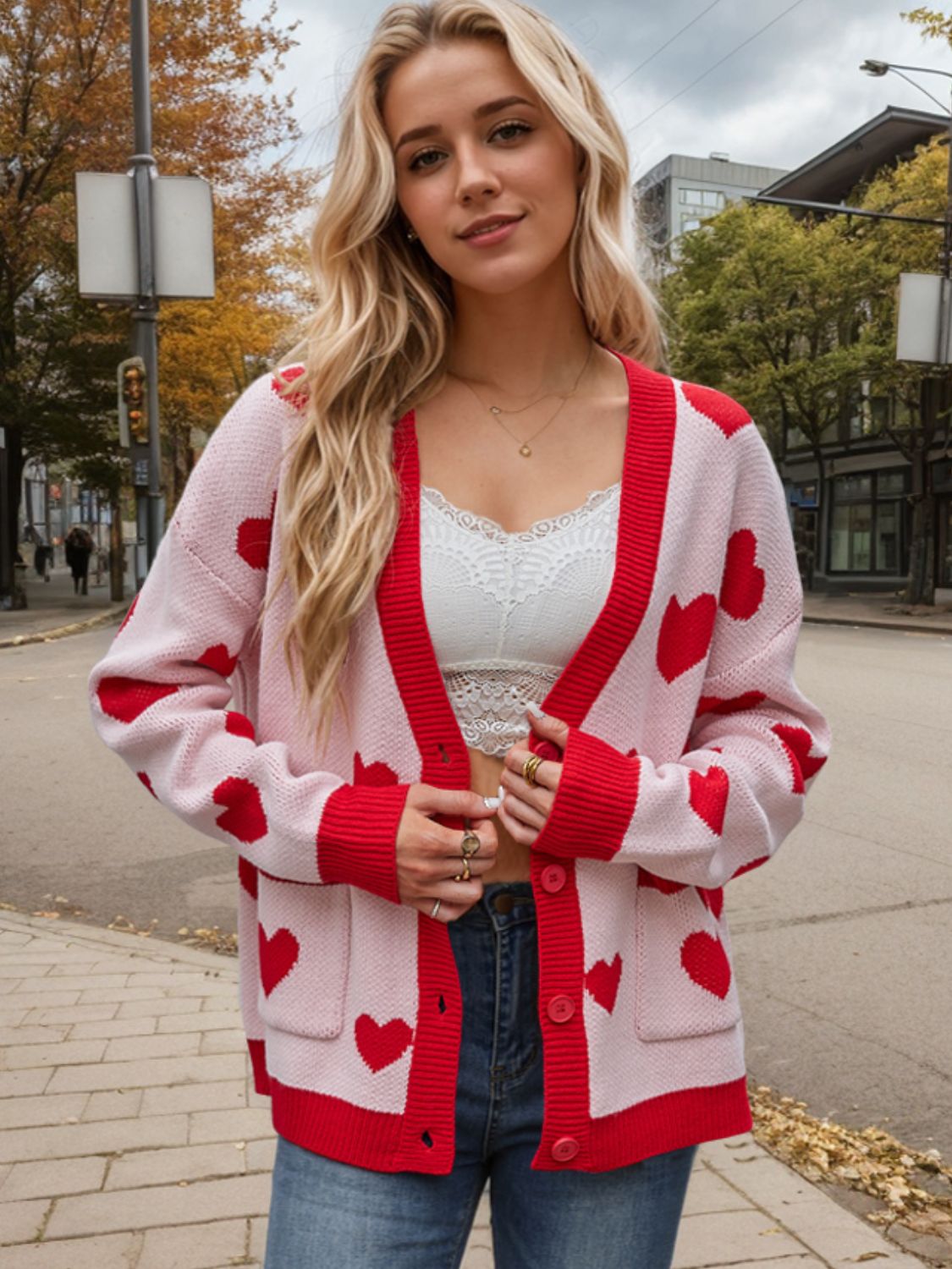 Heart Button Up Dropped Shoulder Long Sleeve Cardigan - Charming Charlie