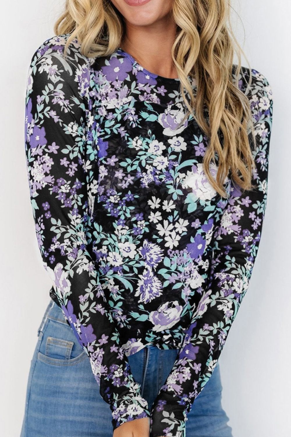 Floral Round Neck Long Sleeve T-Shirt - Charming Charlie