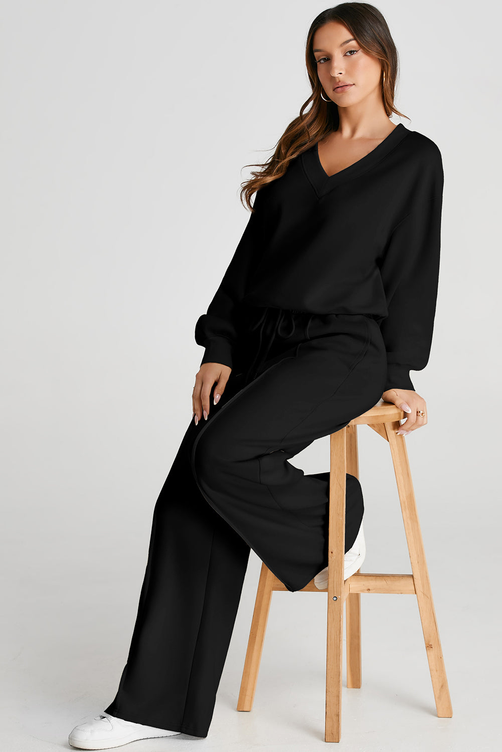 V-Neck Long Sleeve Top and Pants Active Set - Charming Charlie