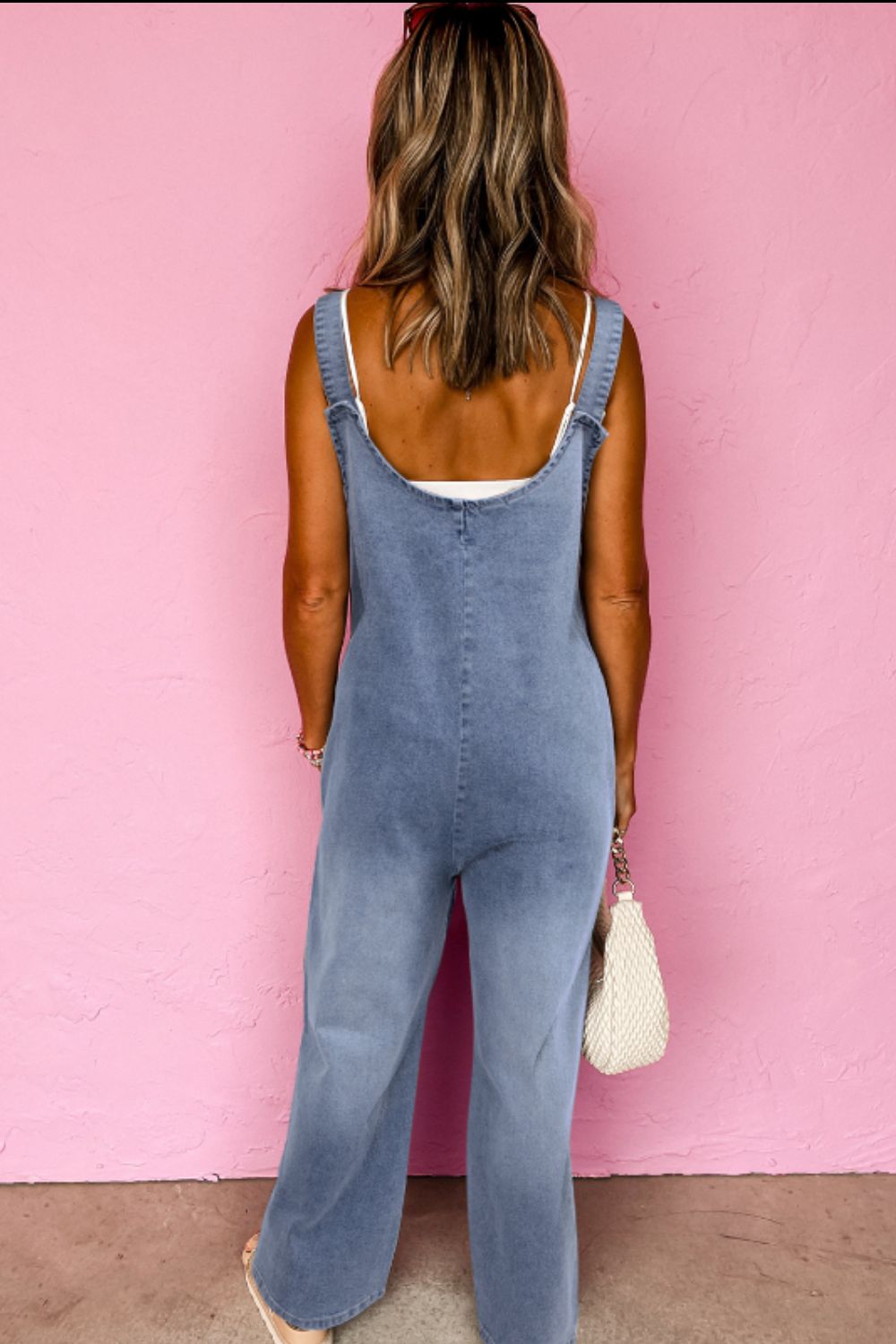 Wide Strap Denim Overalls with Pockets - Charming Charlie