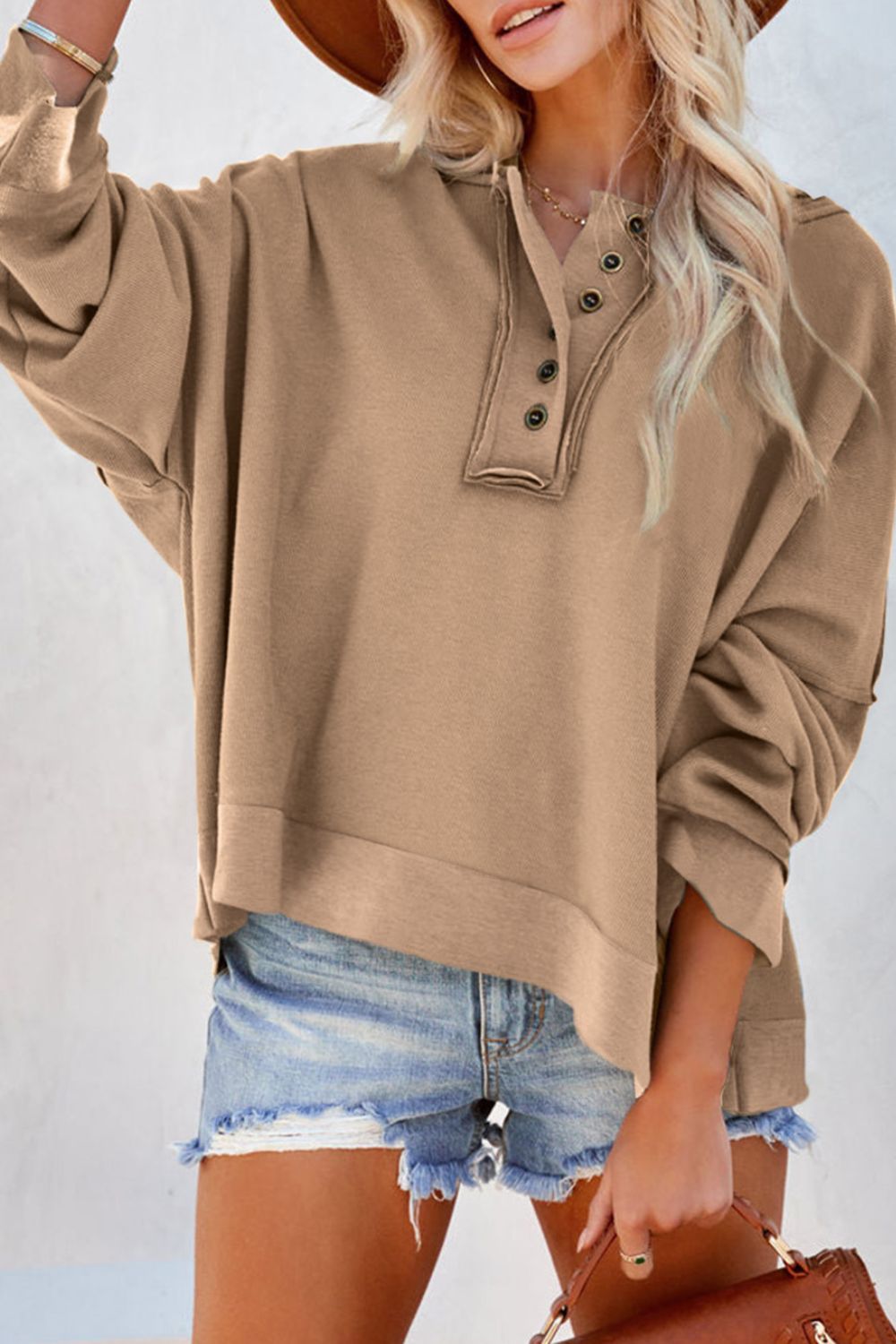 Exposed Seam Long Sleeve Hoodie - Charming Charlie