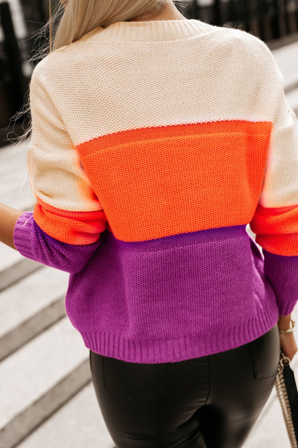 Color Block Drop Shoulder Round Neck Sweater - Charming Charlie