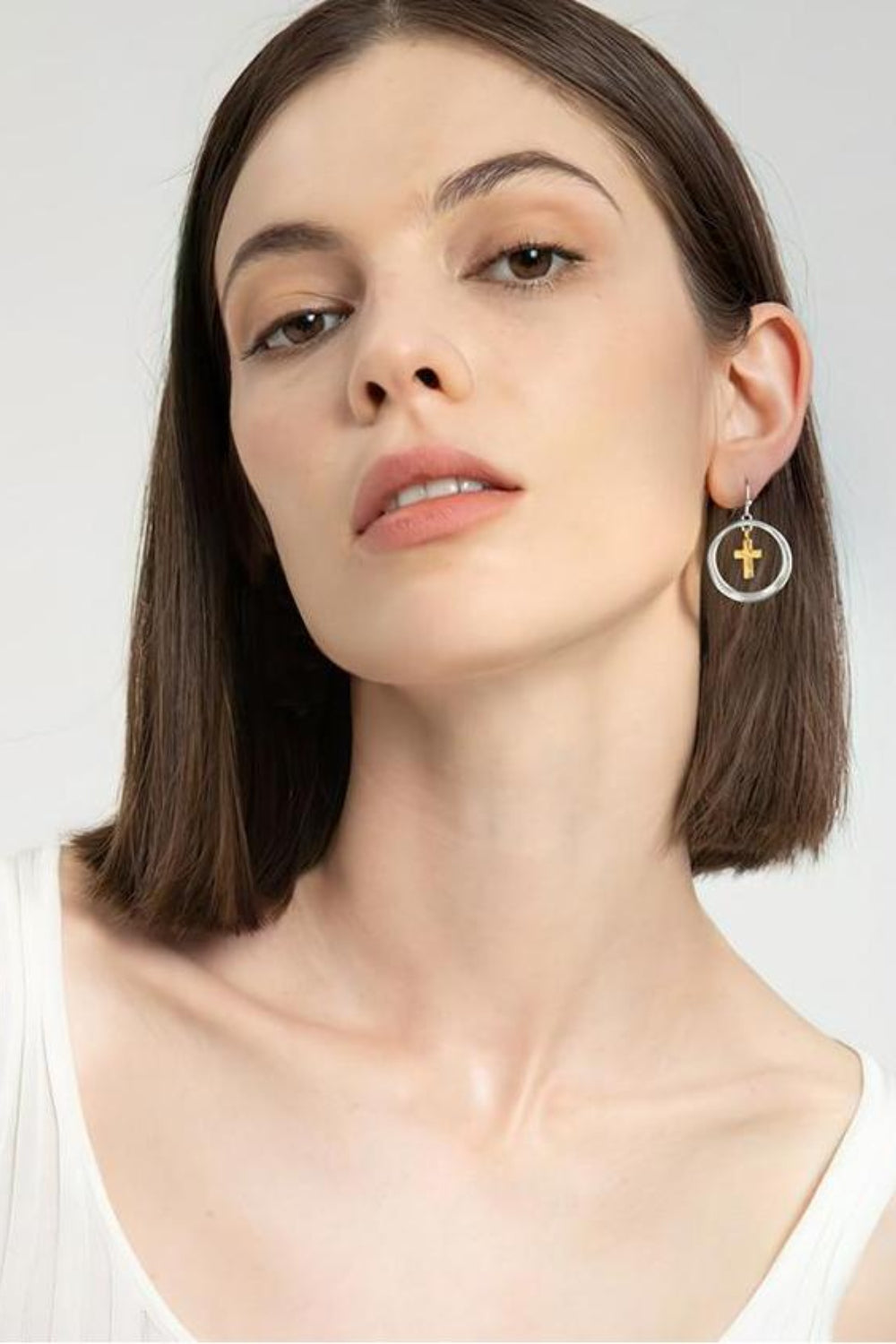 Brass Contrast Cross Dangle Earrings - Charming Charlie