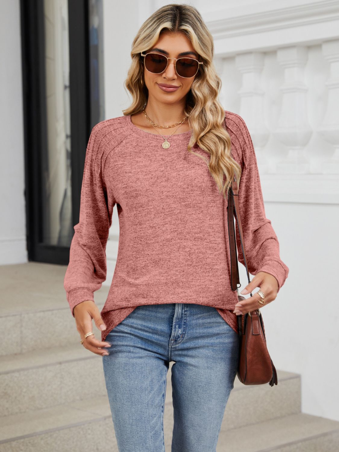 Round Neck Long Sleeve T-Shirt - Charming Charlie