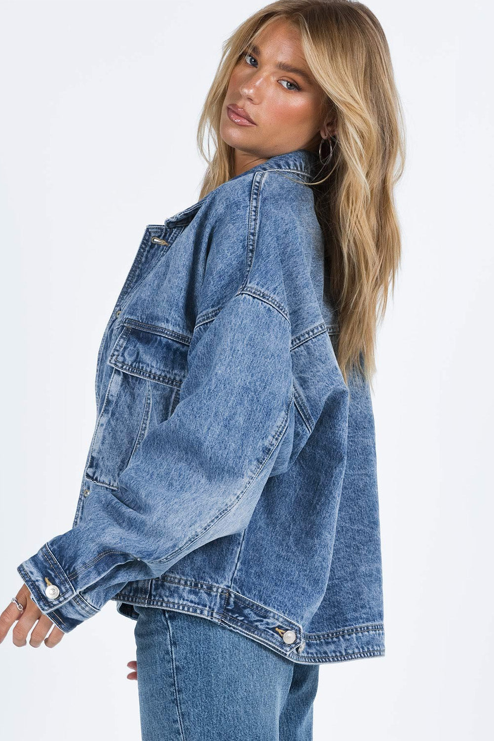 Collared Neck Button Up Denim Jacket - Charming Charlie