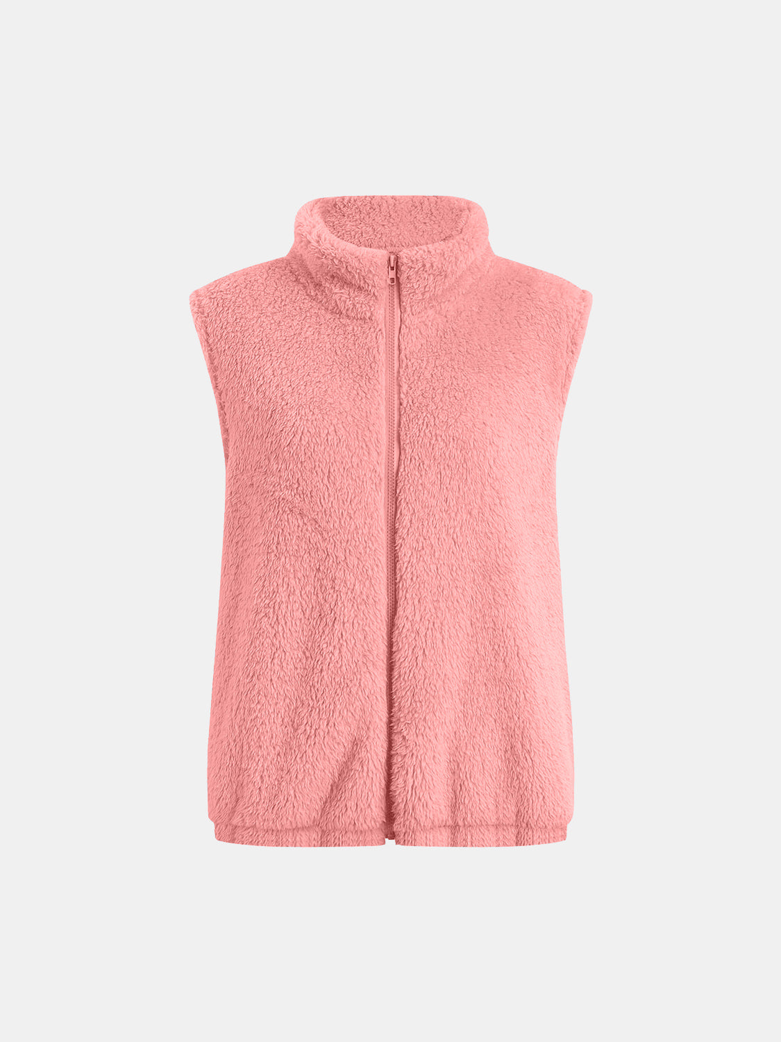 Full Size Fuzzy Zip Up Vest Coat with Pockets - Charming Charlie