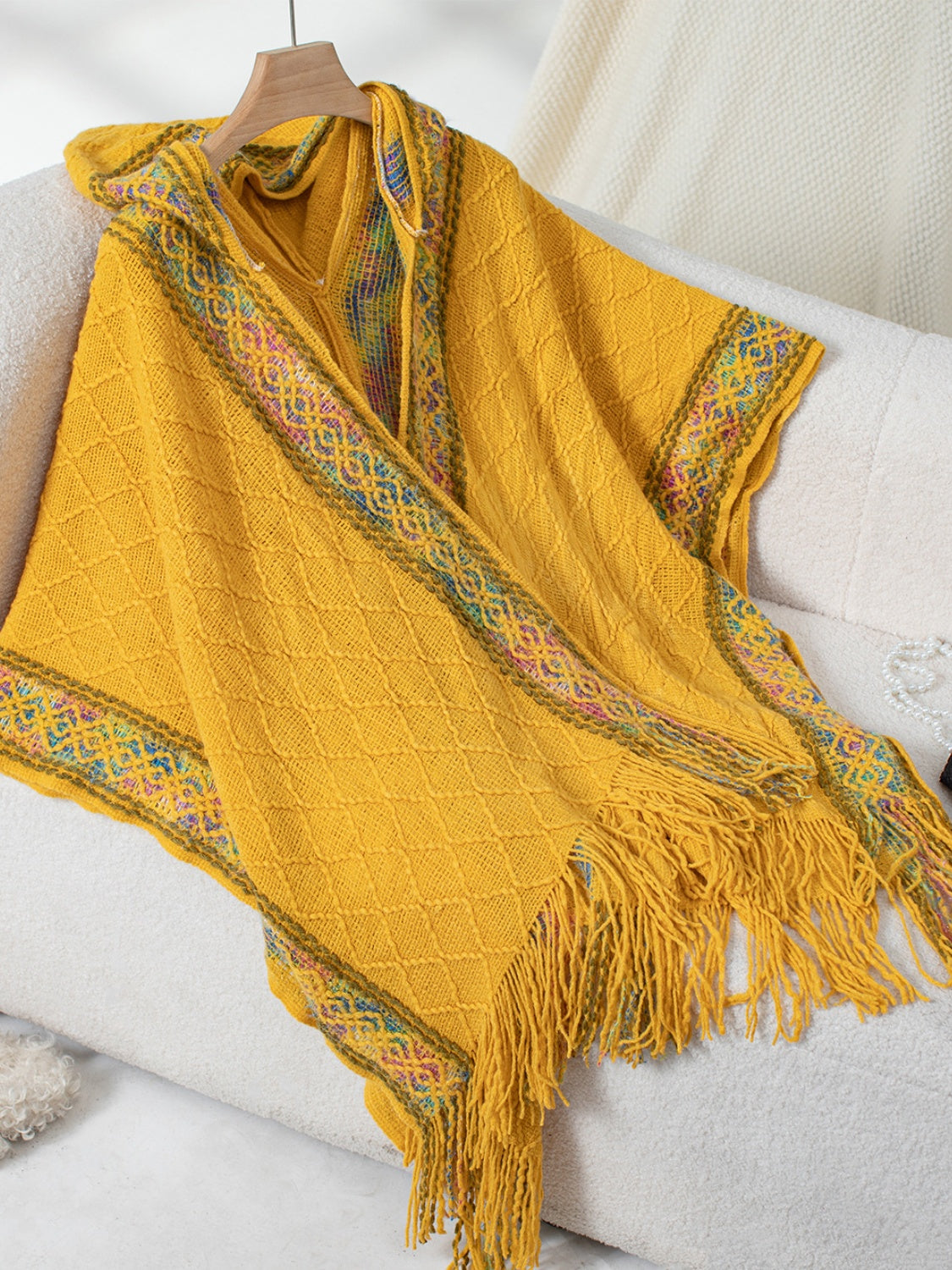Fringe Half Sleeve Hooded Poncho - Charming Charlie