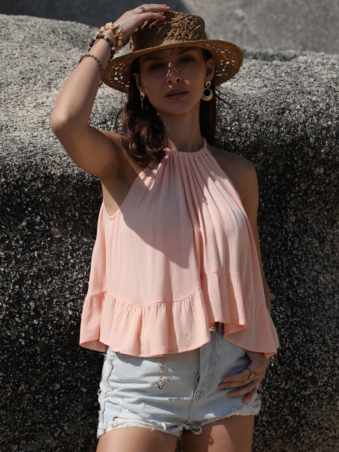 Ruched Peplum Round Neck Tank - Charming Charlie