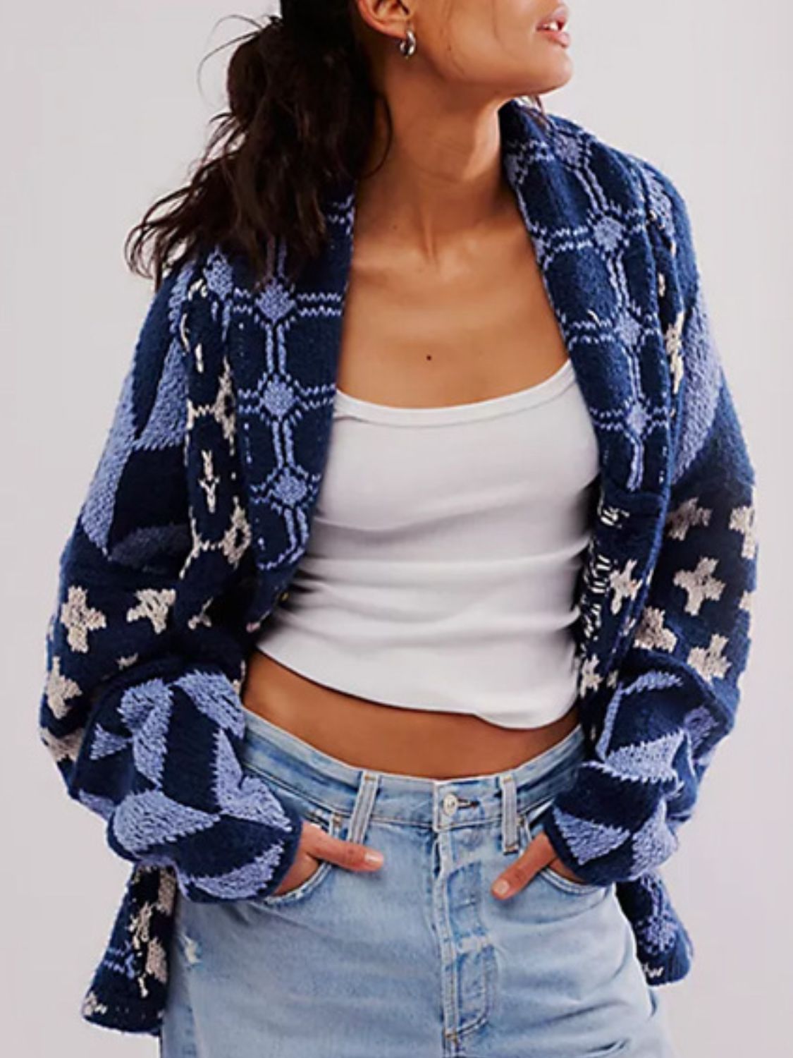 Collared Neck Long Sleeve Cardigan - Charming Charlie