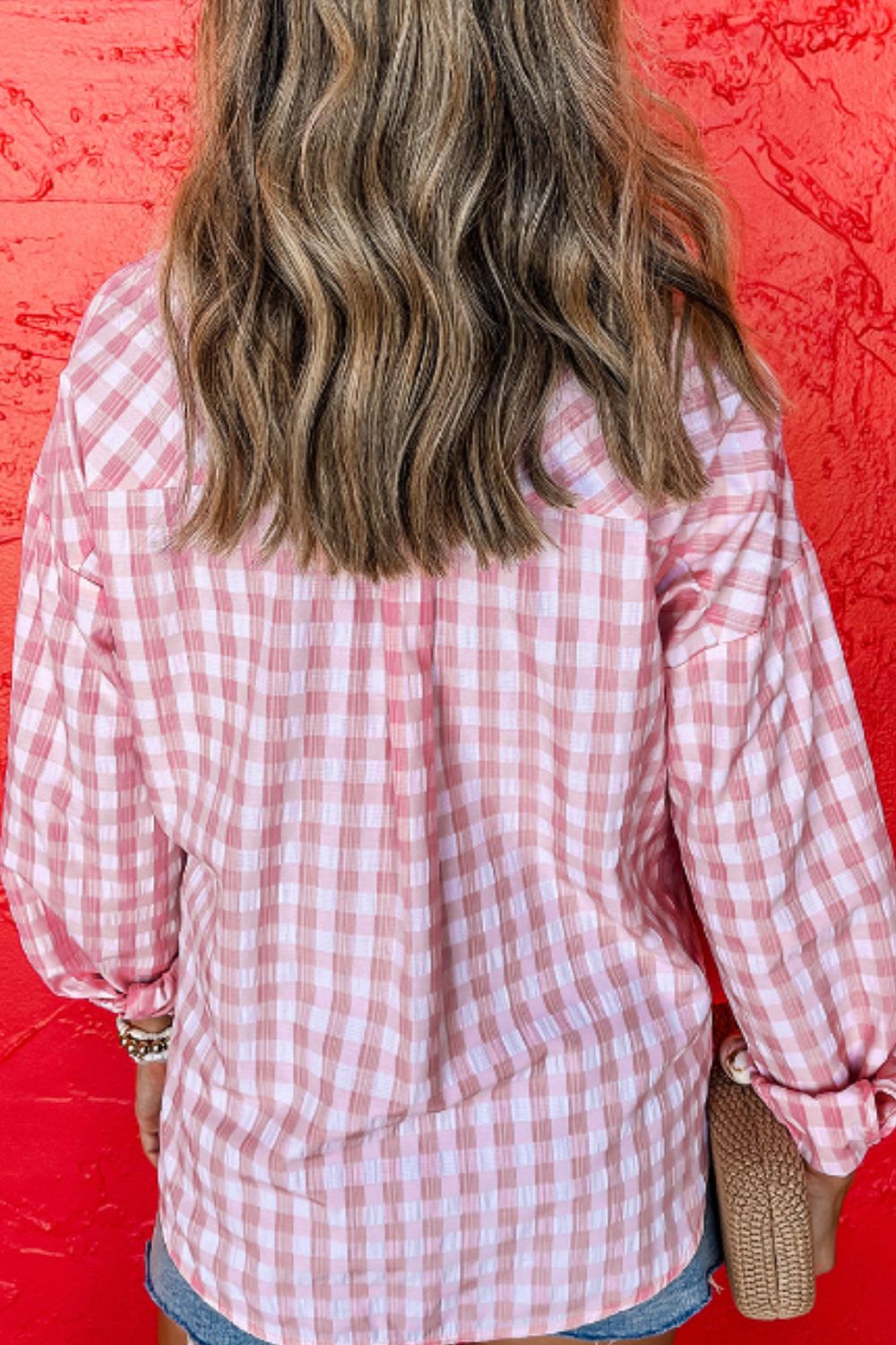 Plaid Collared Neck Long Sleeve Shirt - Charming Charlie