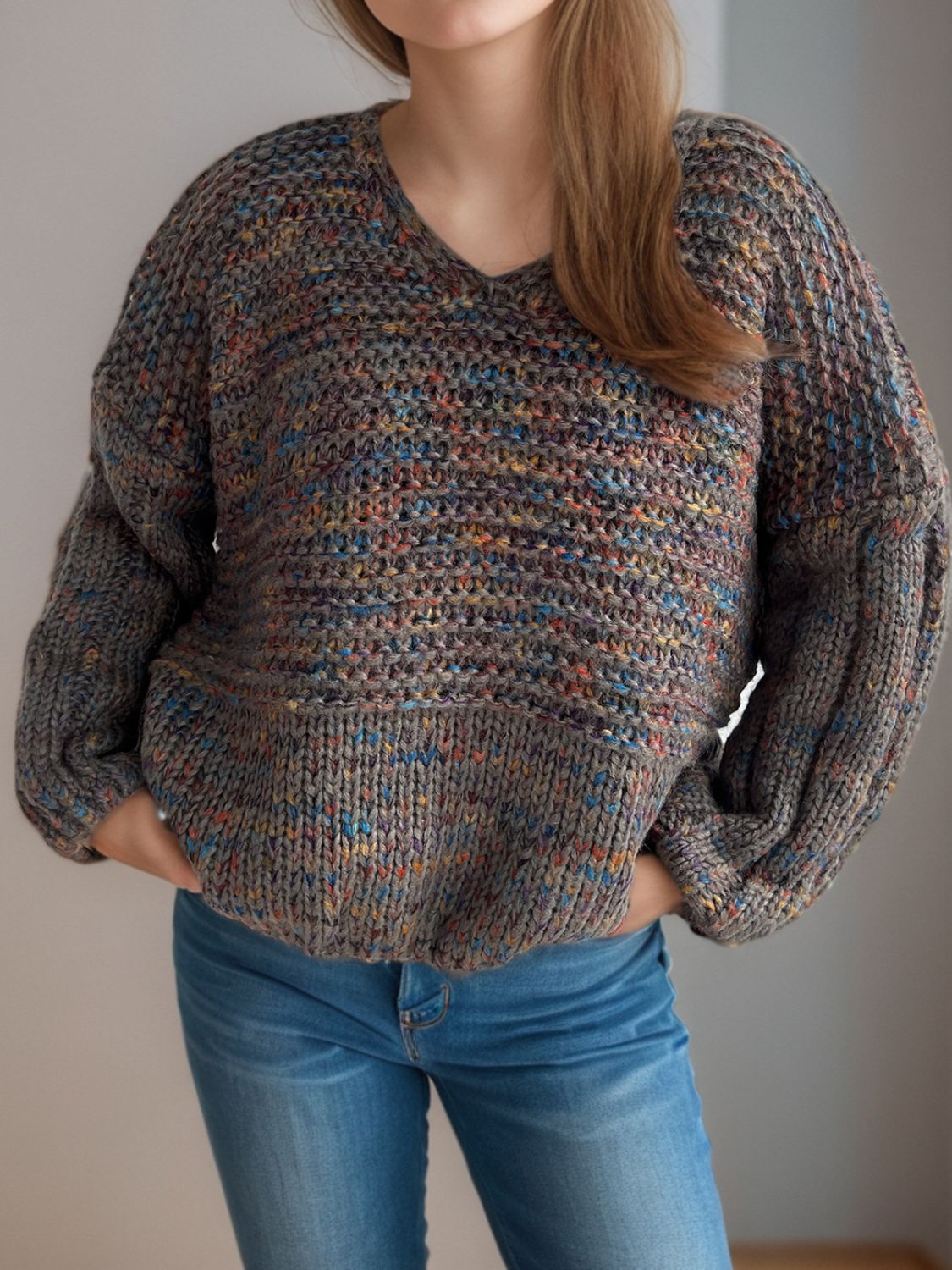Dropped Shoulder Long Sleeve Sweater - Charming Charlie
