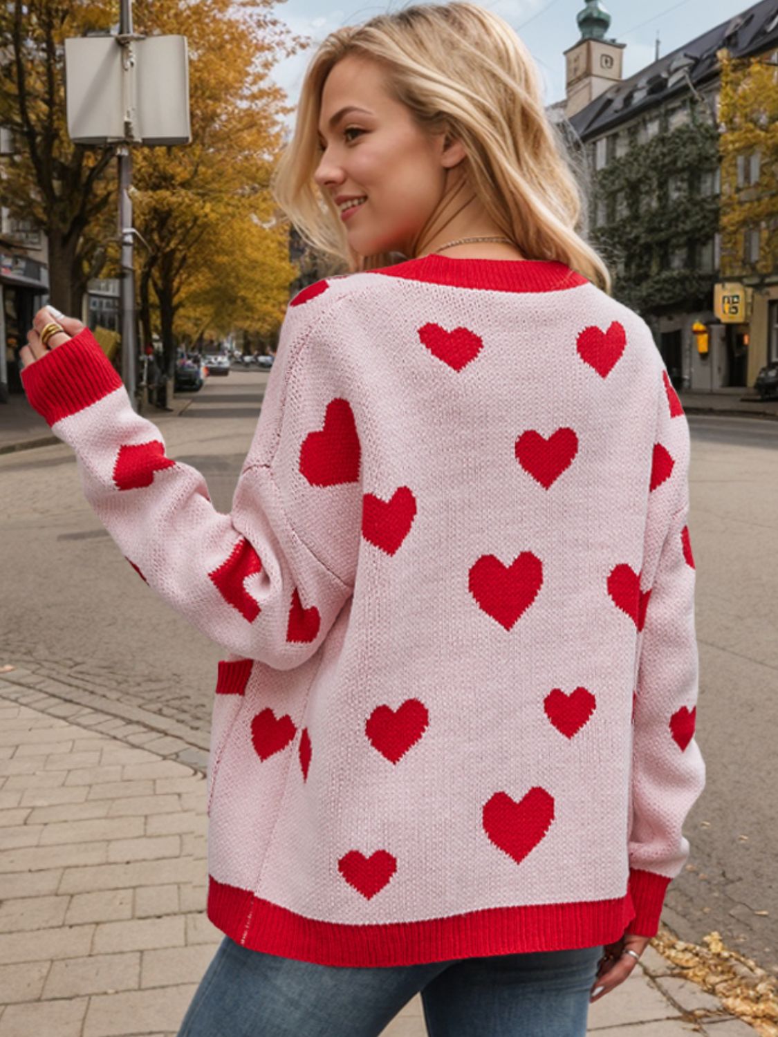 Heart Button Up Dropped Shoulder Long Sleeve Cardigan - Charming Charlie