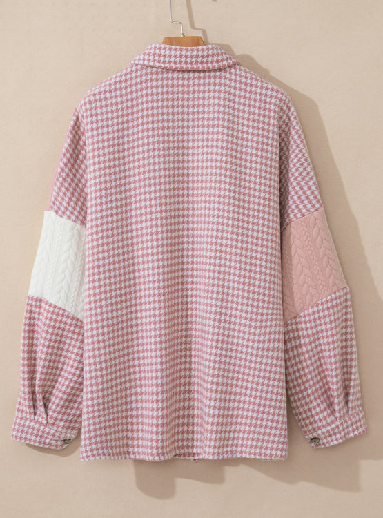 Color Block Houndstooth Collared Neck Shacket - Charming Charlie